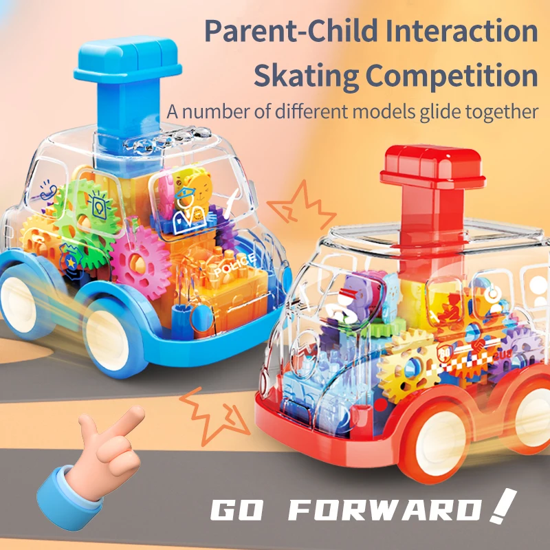 Children\'s Cartoon Press Gear Car Toy Lnertia Pull-back Transparent Car Baby Puzzle Sliding Toy Child Boy Girl 1-3 Year Old Gift