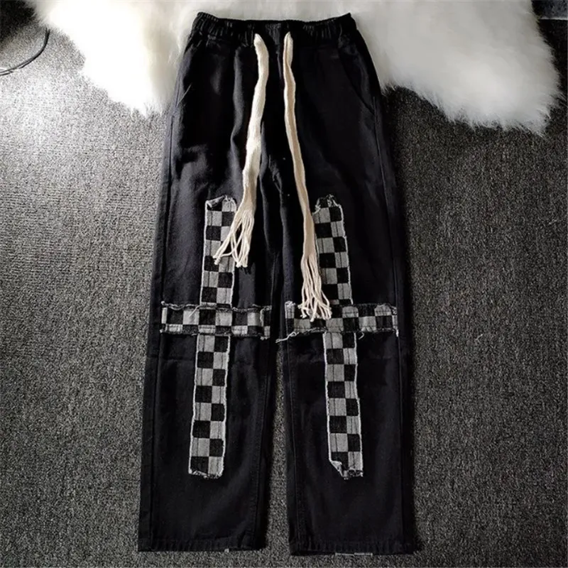 Spring Autumn Trousers Women 2023 New Loose Elastic Waist Drawstring Nine-Tenth Pants Fashion Cross Pattern Jogging Pants Female