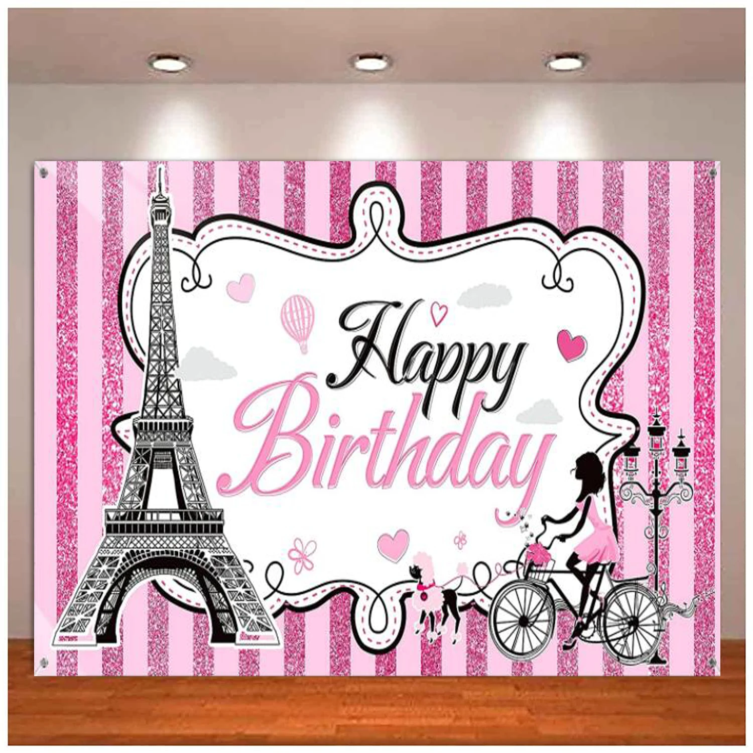 

Photography Backdrop Eiffel Tower Background Paris Sweet Pink Stripes Girl Birthday Party Supplies Dessert Table Decoration