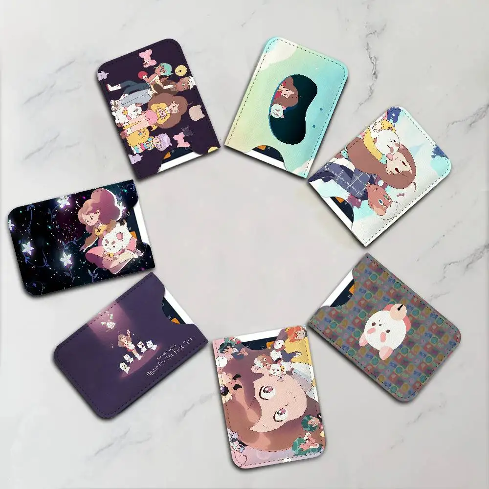 Bee And Puppycat Anime Lightweight Leather Card Holder Palm Pattern Protective Cover for Bus Card ID Card Compact Size