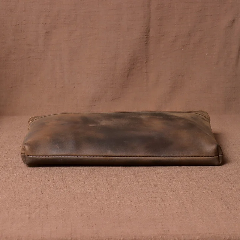 Vintage Crazy Horse Leather Men's Clutch with Large Capacity