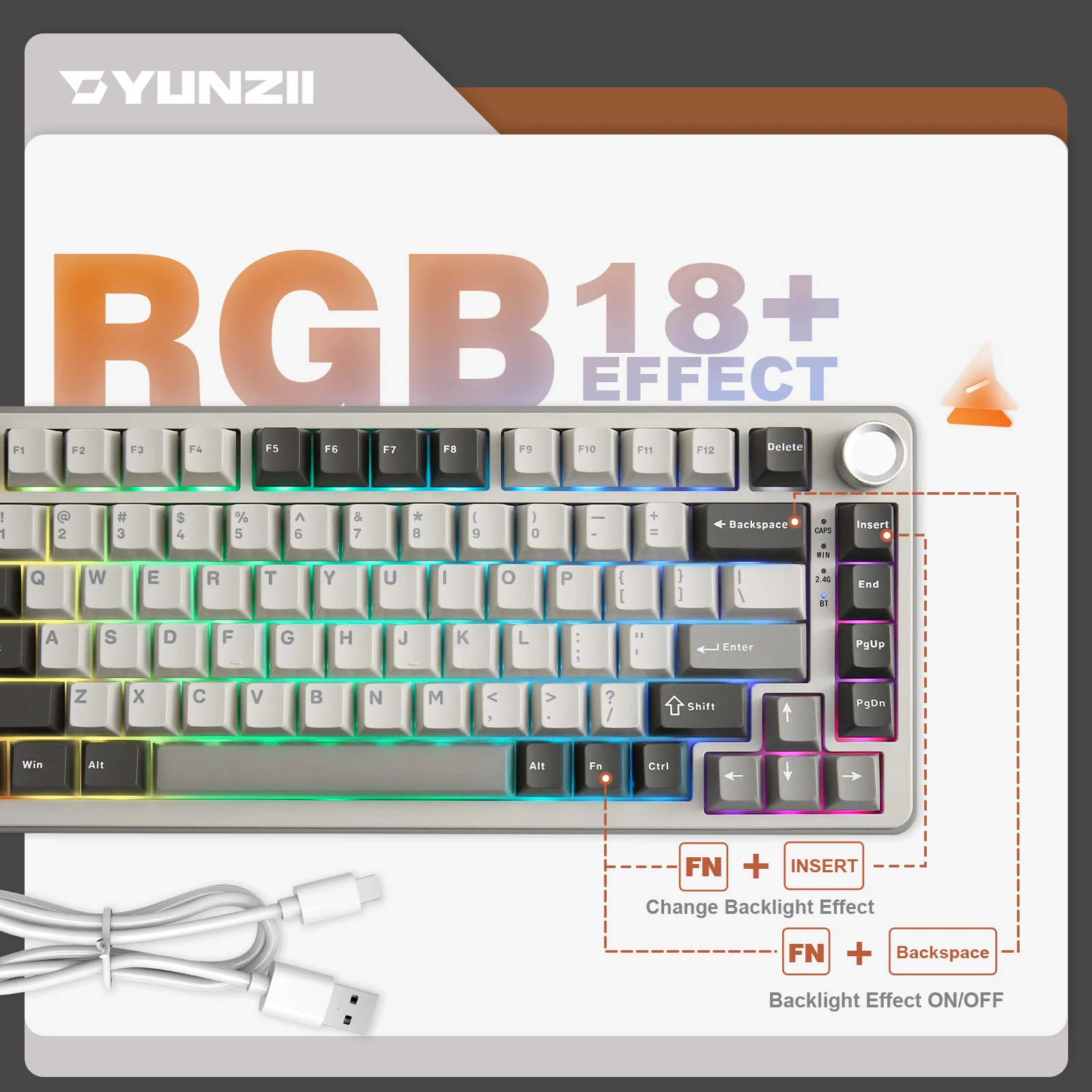 Imagem -03 - Yunzii B75 Pro Cinza 75 Teclado Mecânico sem Fio de 82 Teclas para Jogos Junta de Troca Quente Personalizado Rgb bt Tipo-c 2.4g Botão Cremoso Keeb