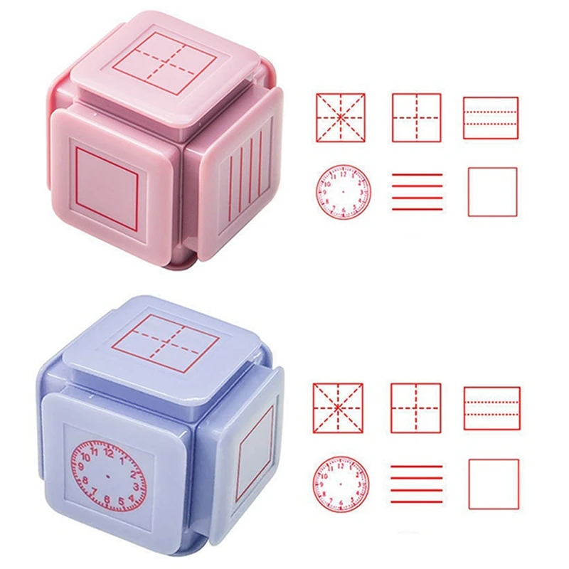 Kids Educational Six-Side Seal Clock Stamp Teaching Aids Toy Learning Recognition Tian Character Grid Stamp