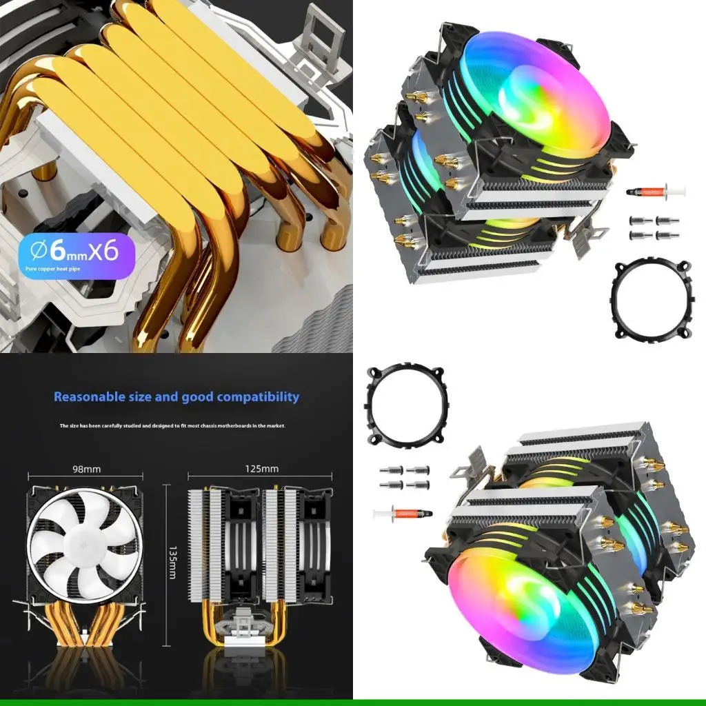 U55C تبريد وحدة المعالجة المركزية مروحة التبريد PWM ARGB معالج تبريد الهواء مروحة المبرد لLGA