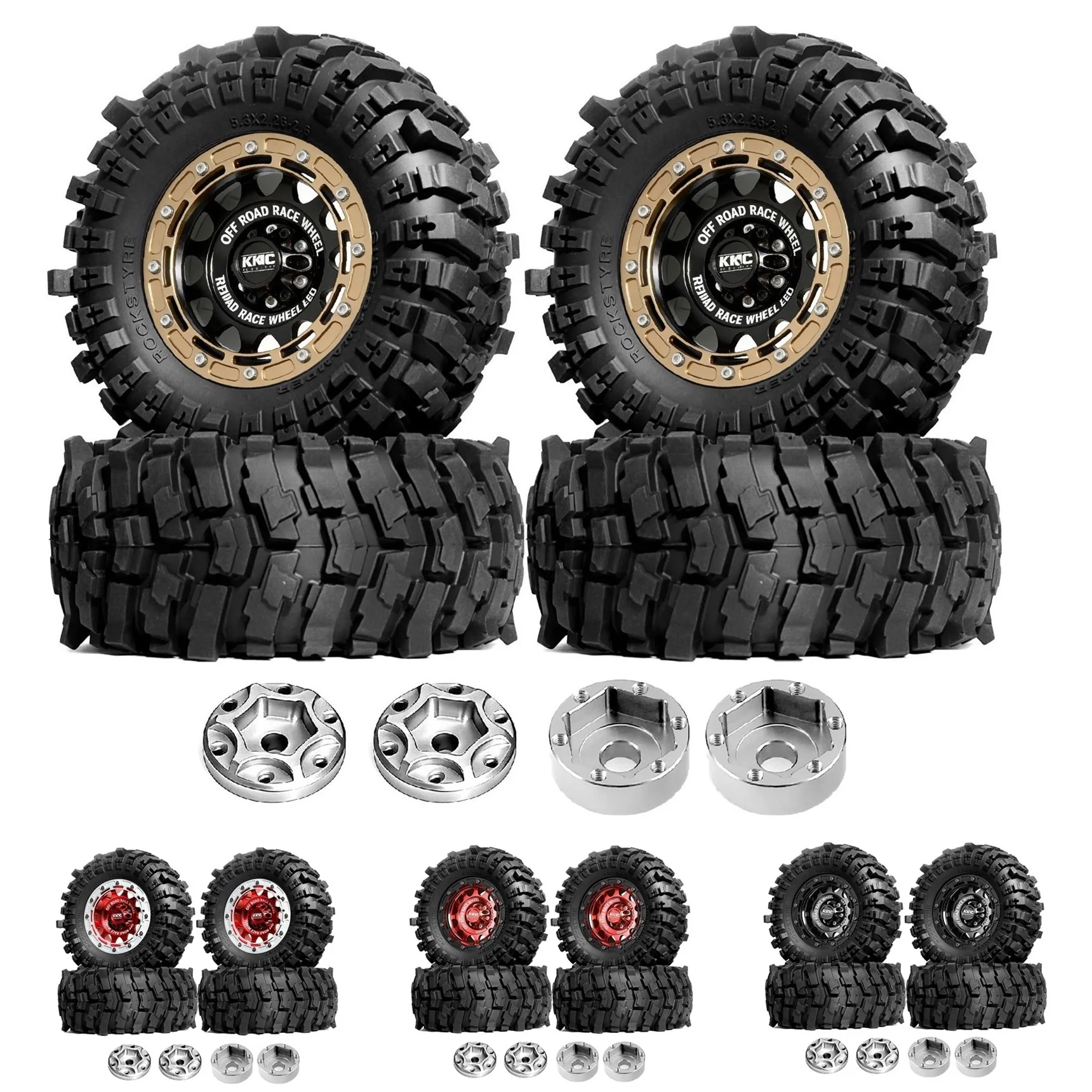 

4pcs 132mm 2.6" Metal Beadlock Wheel Rim Rubber Tire Set 12mm ＆ 17mm Hex for 1/8 1/10 RC Crawler Car CROSSRC MJX H8H YK4082