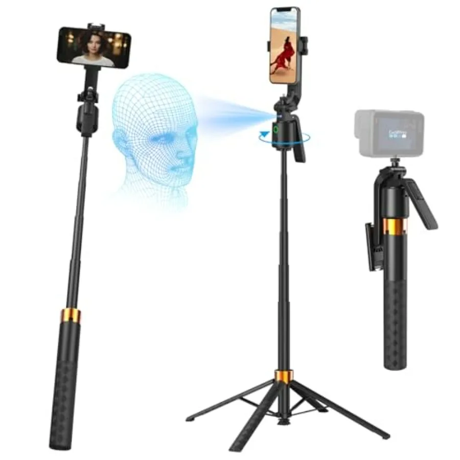 70 inch Auto Face Tracking Tripod for iPhone Gesture Control Face Tracking 360 Rotation Phone Tripod with Gimbal Stabilizer in