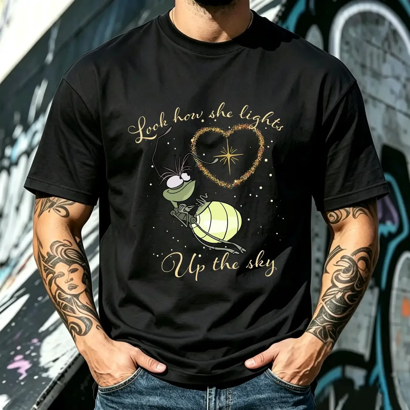 washed T Shirt Look How She Lights Up The Sky Princess And Frog For Fans S 5Xl long or short sleeves vintage Washed graphic