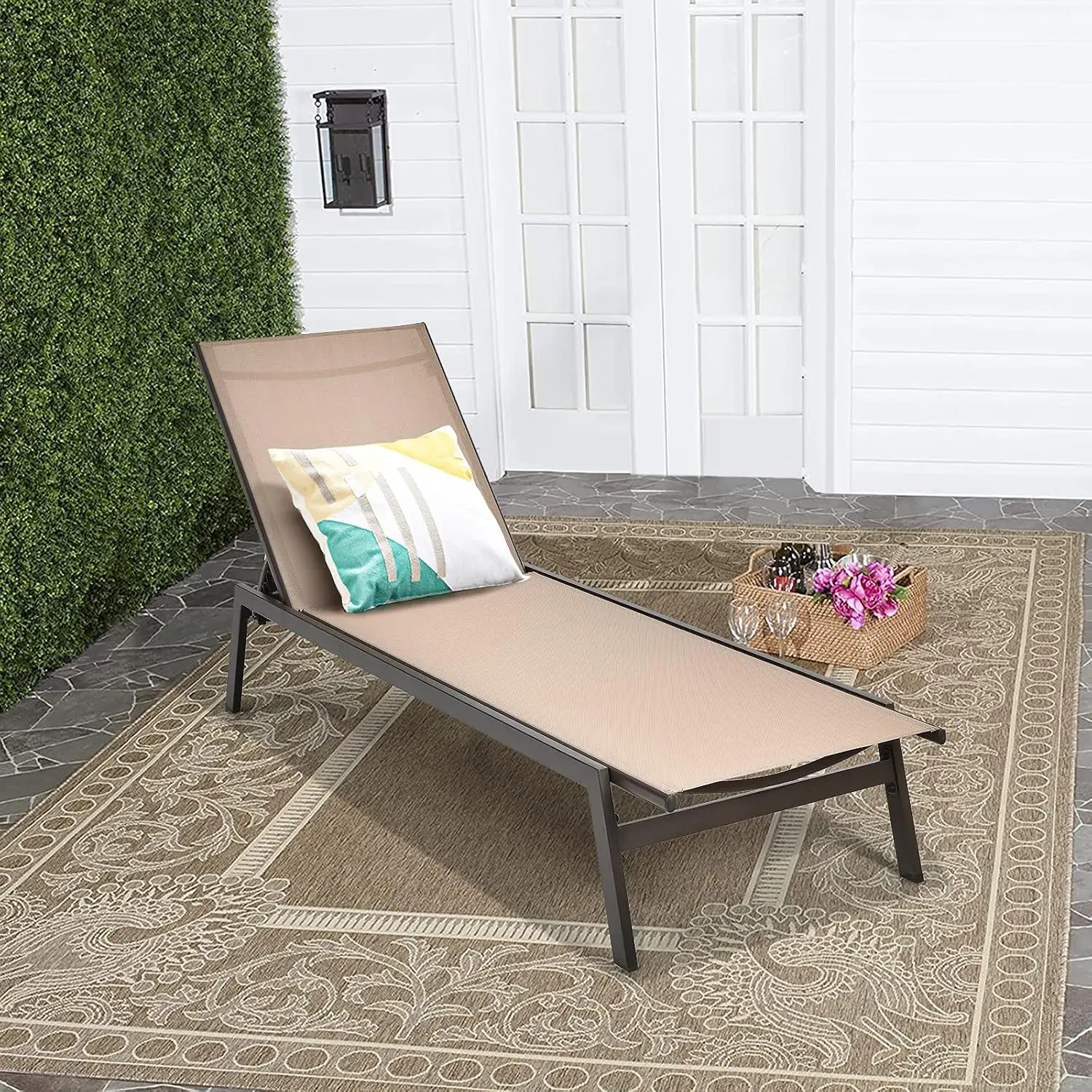 6-Position Adjustable Outdoor Chaise Lounge Set 2, Breathable Fabric Steel Frame Patio Recliner Garden Poolside, Customized