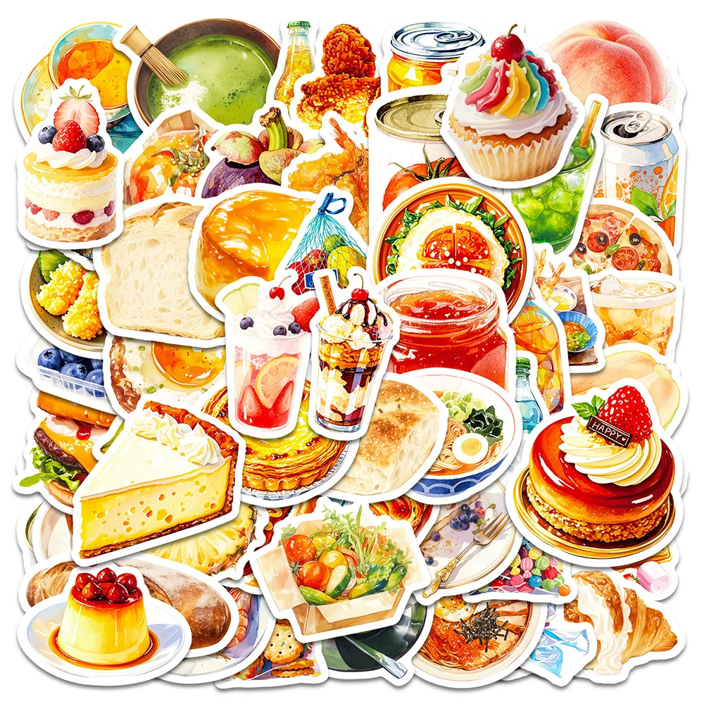 

10/30/50pcs Cartoon Delicious Food Stickers Cake Bread Drink Creative Graffiti Decals DIY Fridge Phone Notebook Sticker Packing