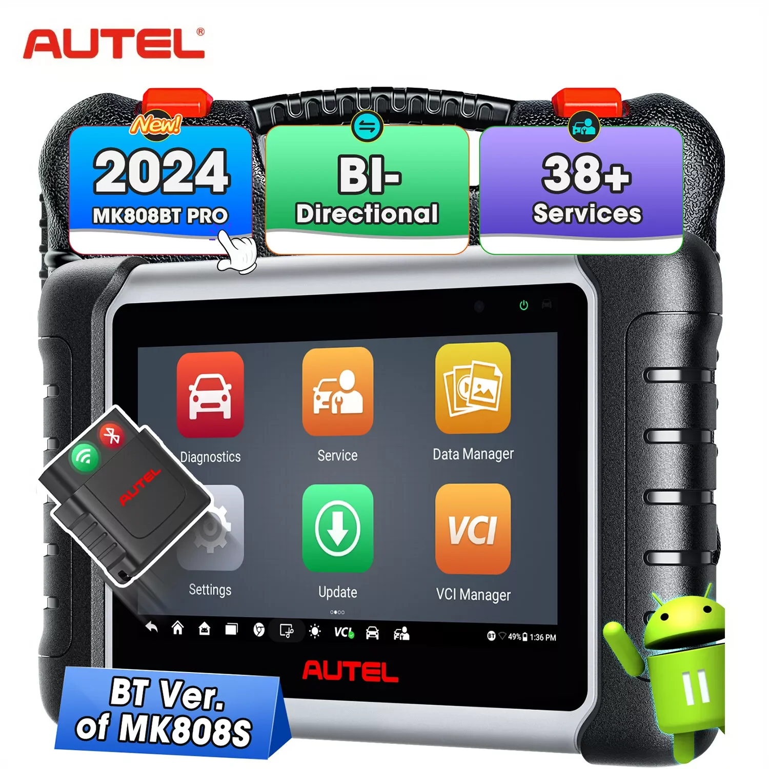 Autel MaxiCOM MK808K-BT MK808K BT Bluetooth OBD2 Scanner Same as MK808BT Pro Full Bidirectional Diagnostic Tools Code Reader