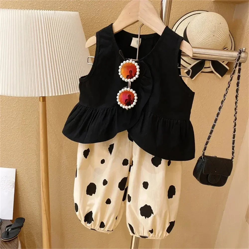 kids clothes girls Fashion Black Shirt Beige Pants Summer Kids 2piece sets girls outfits Swhite Shirt Plaid Pants Girls Clothes