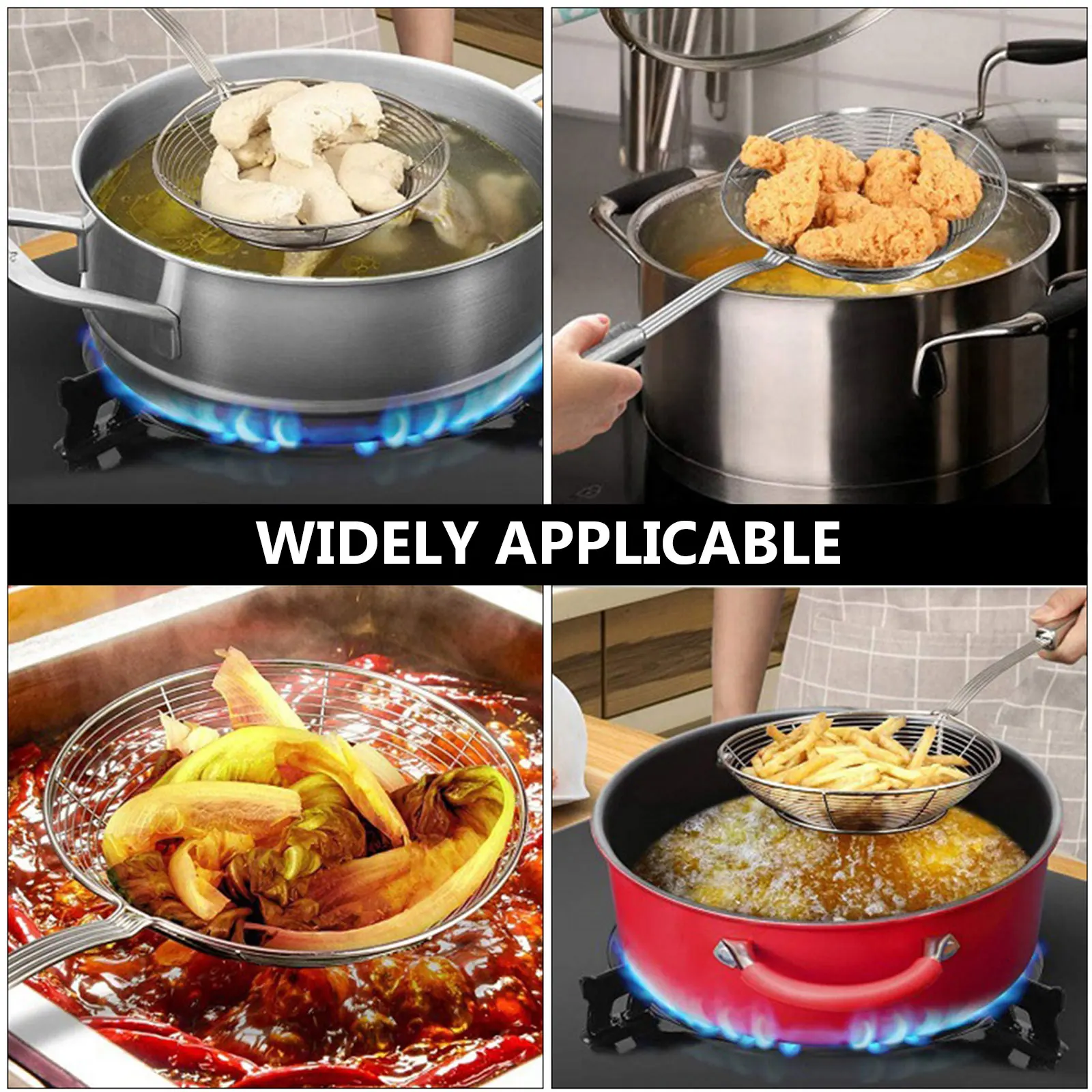 

2pcs Stainless Steel Spider Strainer Long Handle Kitchen Tool Large Mesh Skimmer Perfect for Chips Vegetables Meats Wontons Heat