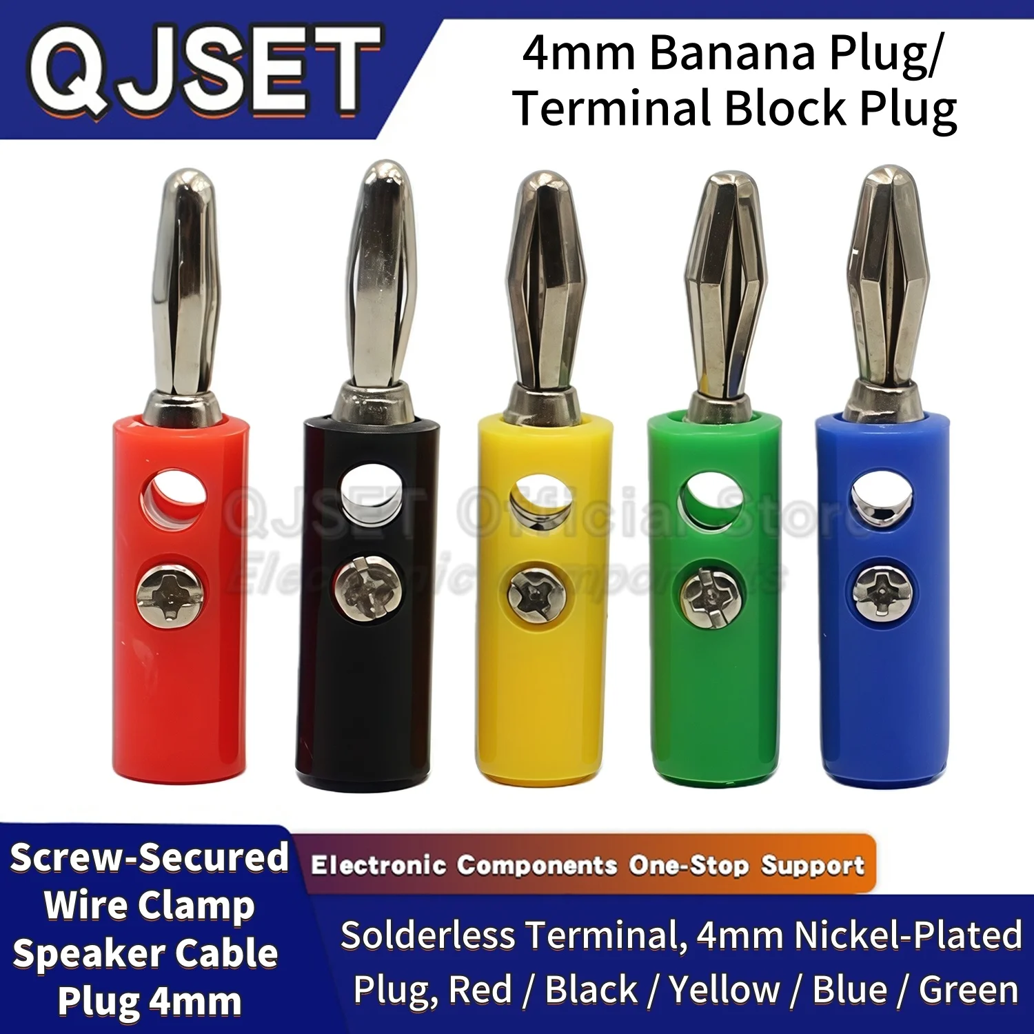 5 Pcs 4mm Four-Page Banana Plug with Mounting Screw Overlapping Socket Test Banana Plug Solderless Terminal Audio Amplifier Plug