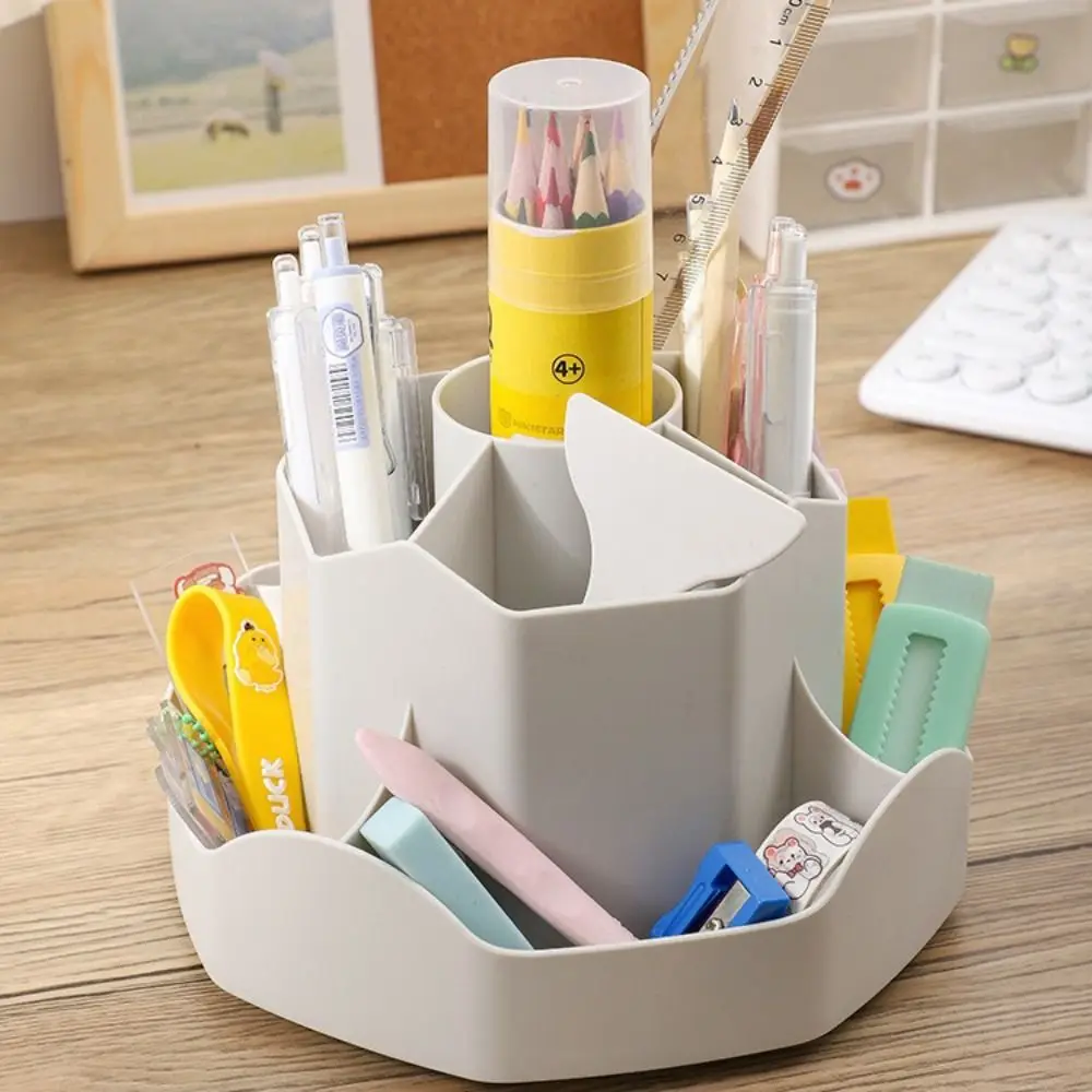New PP Rotate Pen Holder Large Capacity Multi-Functional Pen Boxs 9-Grid Compartment 360°Rotatable Pen Stand Office Use