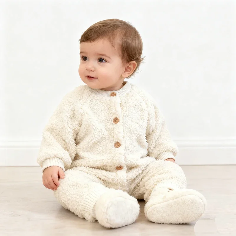 2025 New Winter Korean Style Climbing Suit Solid Color Warm Toddler Baby Girl Boys Thicken Warm Romper 0-24M Children Clothes