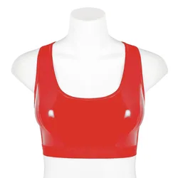 Women Sexy Short Faux Leather Tank Tops Ladies Red Black PVC Camisole Nightclub Sleeveless Crop Tops Vests Casual Streetwear