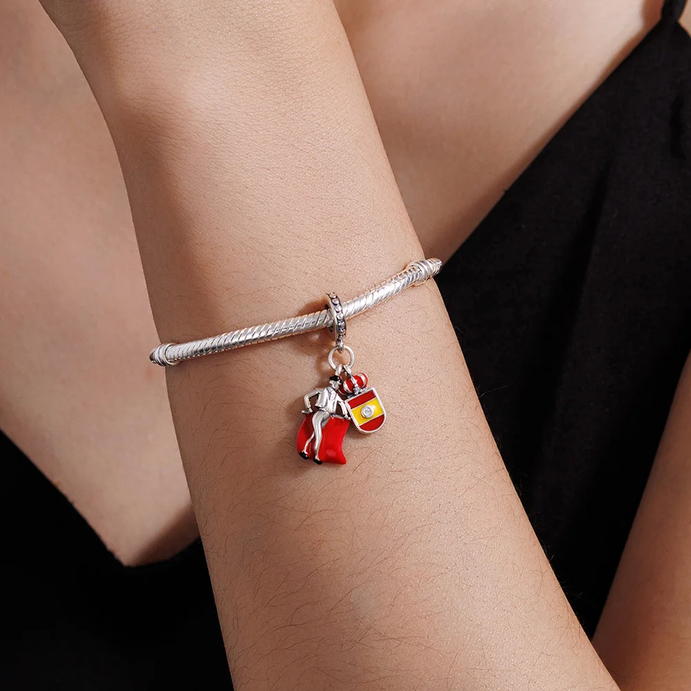 925 Sterling Silver Summer Charm Spain Bullfighter Flag Pendant Fit Bracelet Diy For Women Elegant Fashion Jewelry Travel Gifts view 5