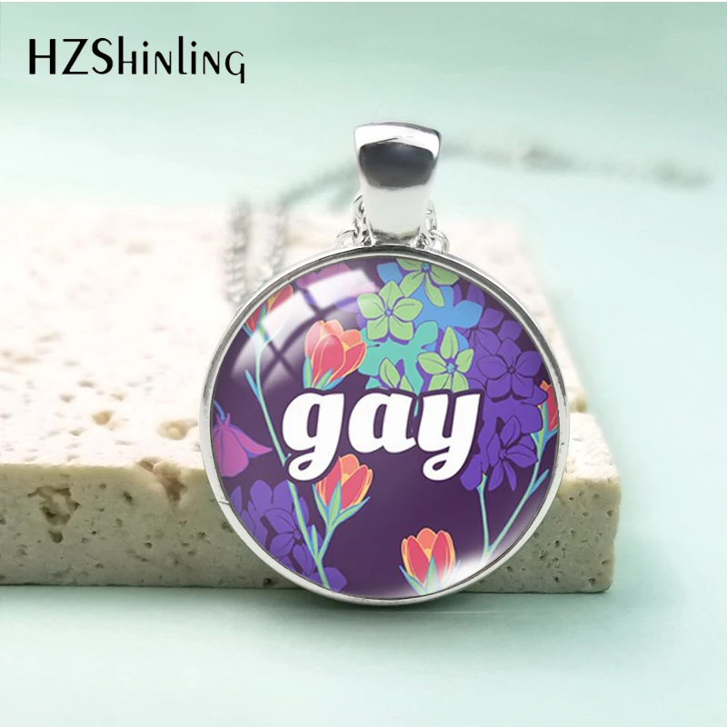 2023 New Fashion Lesbians Gays Bisexuals Transgender Flower Oil Paintings Jewelry Round Glass Dome Pendants Handmade Necklace