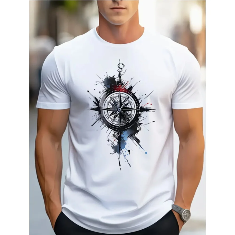 Camiseta 100% algodón con estampado de brújula para hombre y mujer, con rosa de los vientos y diseño náutico, ropa de calle para verano y primavera