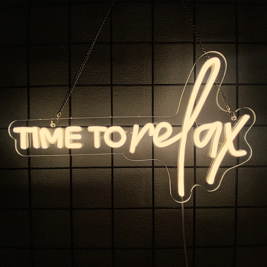 Time To Relax Neon Sign, Led Warm White Letter Icon, Bedroom, Bar, Coffee Shop, Game Room, Club And Birthday Party Art Decor.