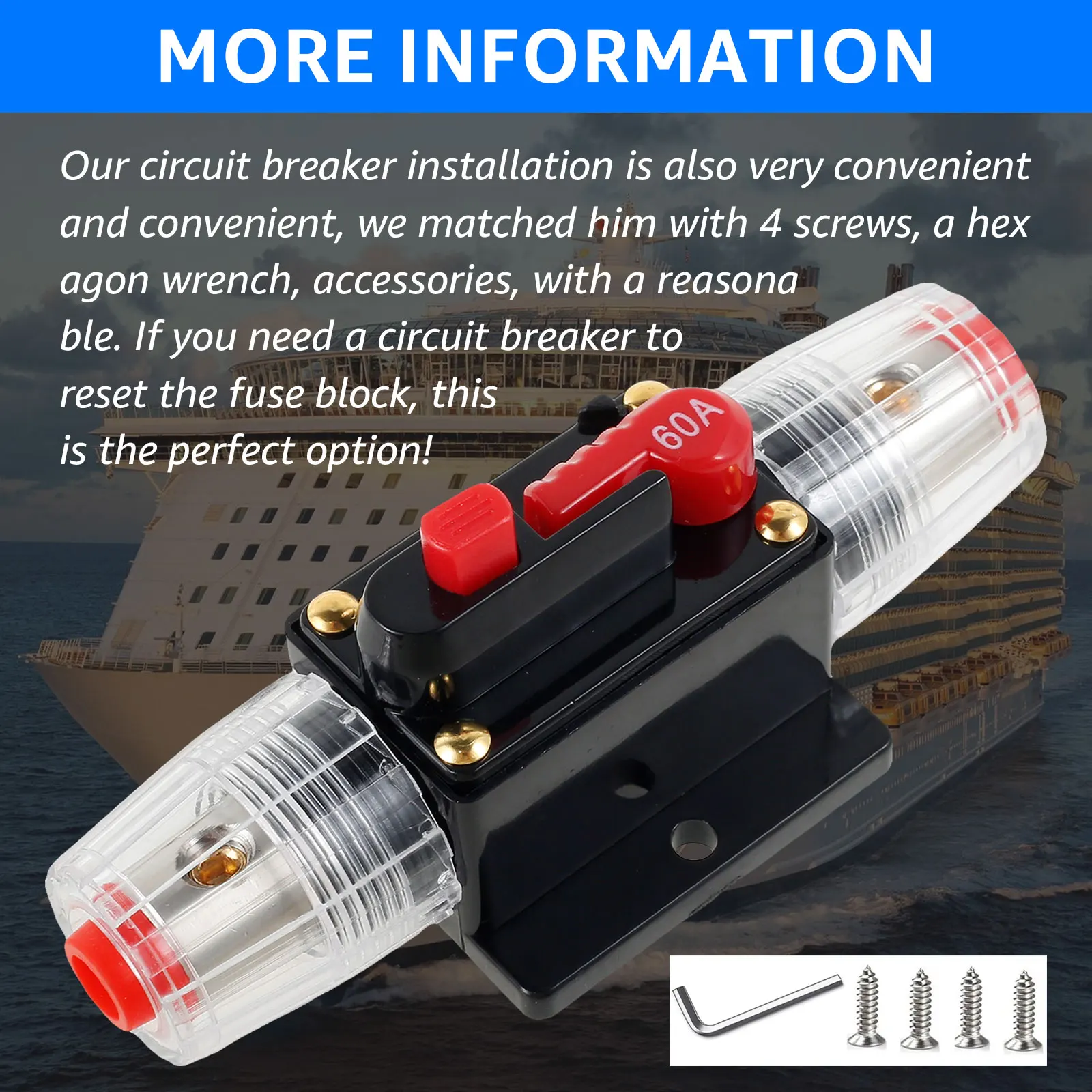 20/60Amp Resettable Circuit Breaker Waterproof Car Circuit Breaker Power Protect Fuse compatible with 12V-48V systems