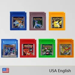 GBC Pokemon Series Game Cartridge, 16 Bit Video Console Card, Cristal Azul, Verde, Ouro, Vermelho, Prata, Amarelo, Inglês, GBC, GBA