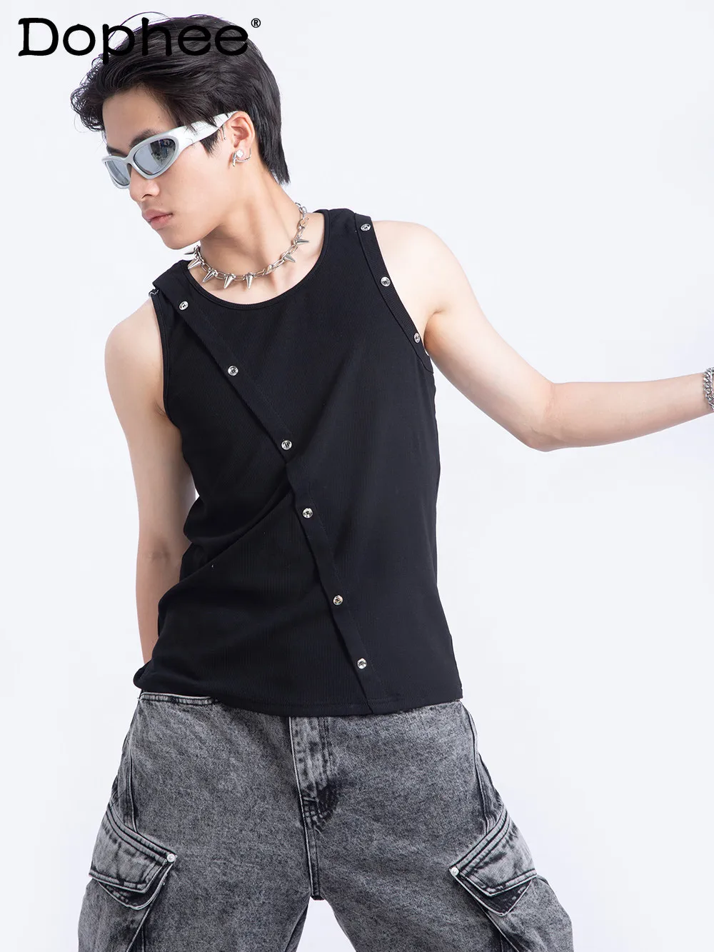 

Модный американский вязаный жилет для мужчин, свободный повседневный безрукавный жилет с круглым вырезом, стильный жилет в уличном стиле