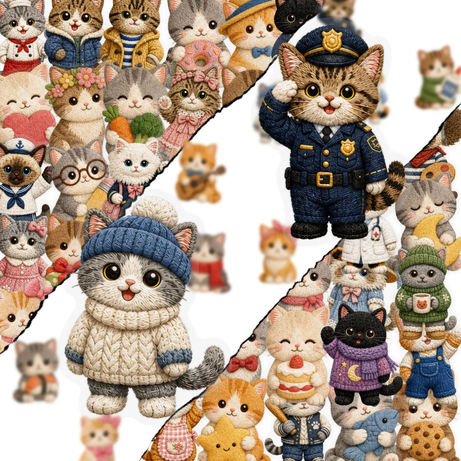 50 PCS Cute Cartoon Cat Shape Stickers Creative Embroidery Design PET Transparent Waterproof Student Hand Account Decals