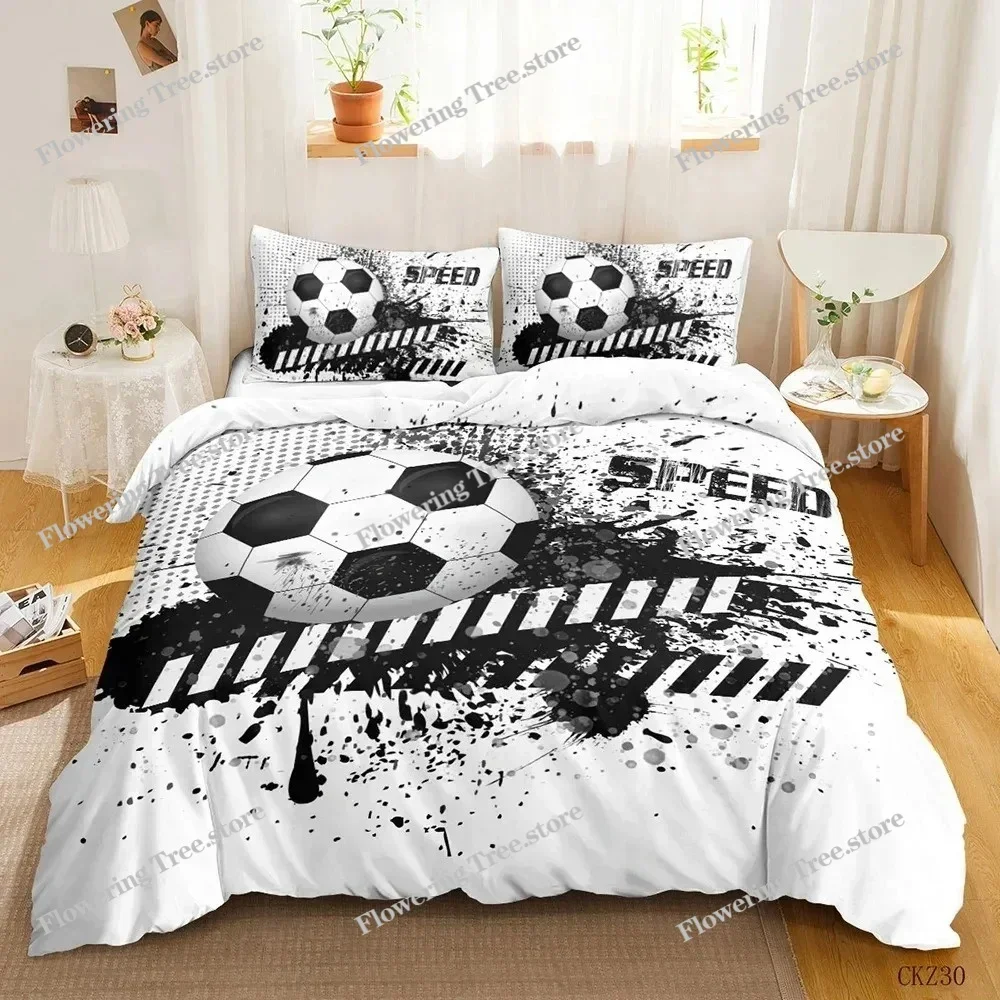 Soccer Duvet Cover Set Soccer Comforter Cover for Kids Girls Teens Sports Theme Breathable Let's Go Twin Polyester Qulit Cover