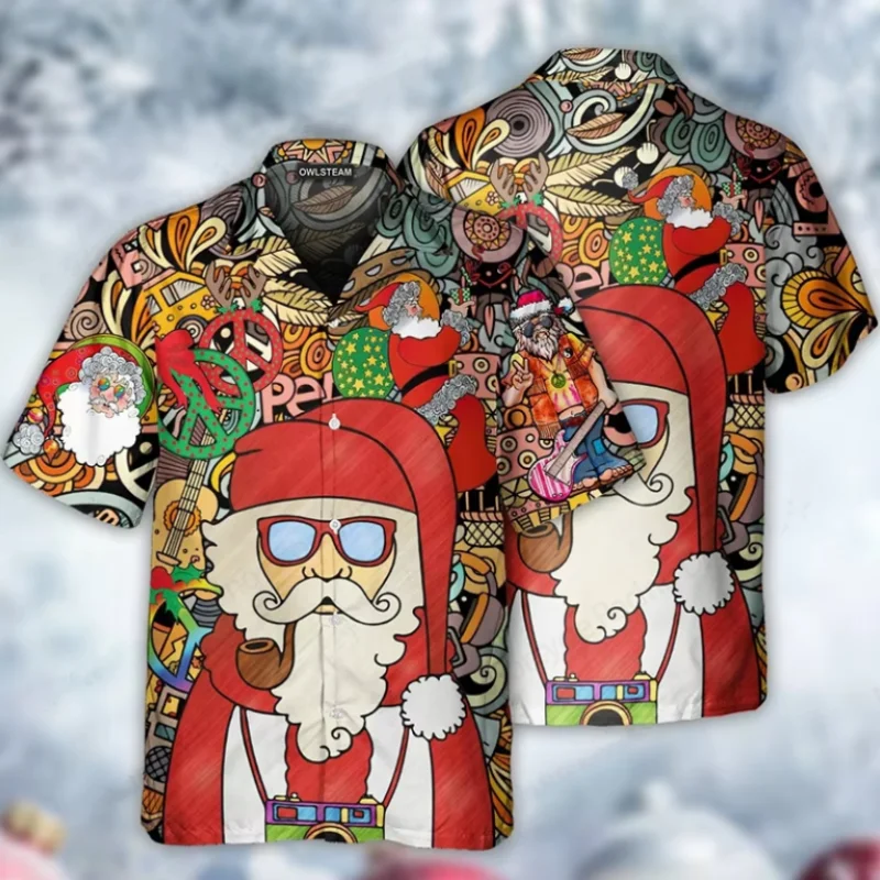 

Men's Hawaiian Shirt Funny Santa Claus Pattern 3D Printed Christmas Fashion Short Sleeve Shirts Loose Lapels Male's Clothes Tops