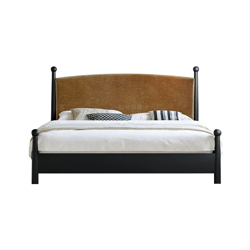 

French retro fabric solid wood bed