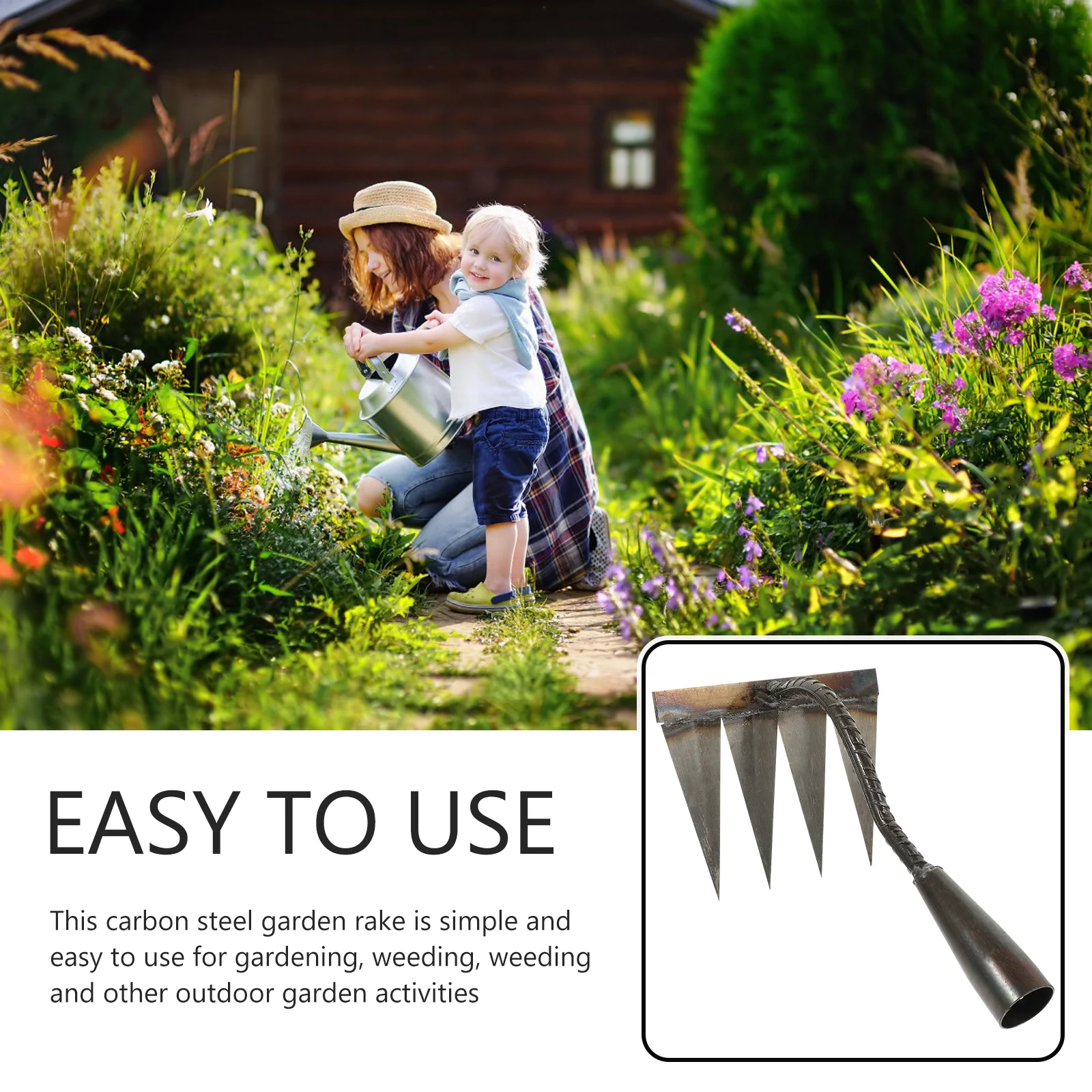 

Heavy Duty Steel Garden Rake Weeding Hand Rake Soil Loosening Tool Multifunctional Cultivating Tool Garden Cultivating Supply