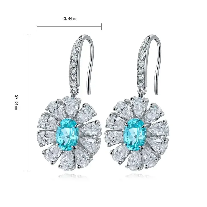 

RUIF 2024 New Popular Flower Shape S925 Silver Lab Grown Paraiba Sapphire Earrings Engagement Women