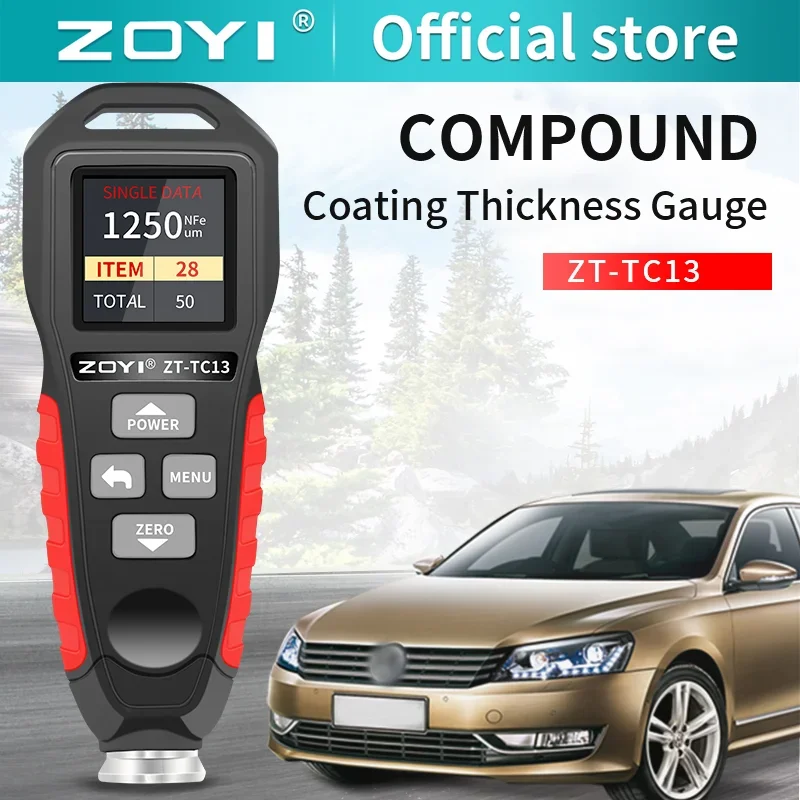 

ZOYI ZT-TC13 Coating Thickness Gauge 0.1micron/0-1300 Car Paint Film Thickness Tester Measuring FE/NFE Manual Paint Tool