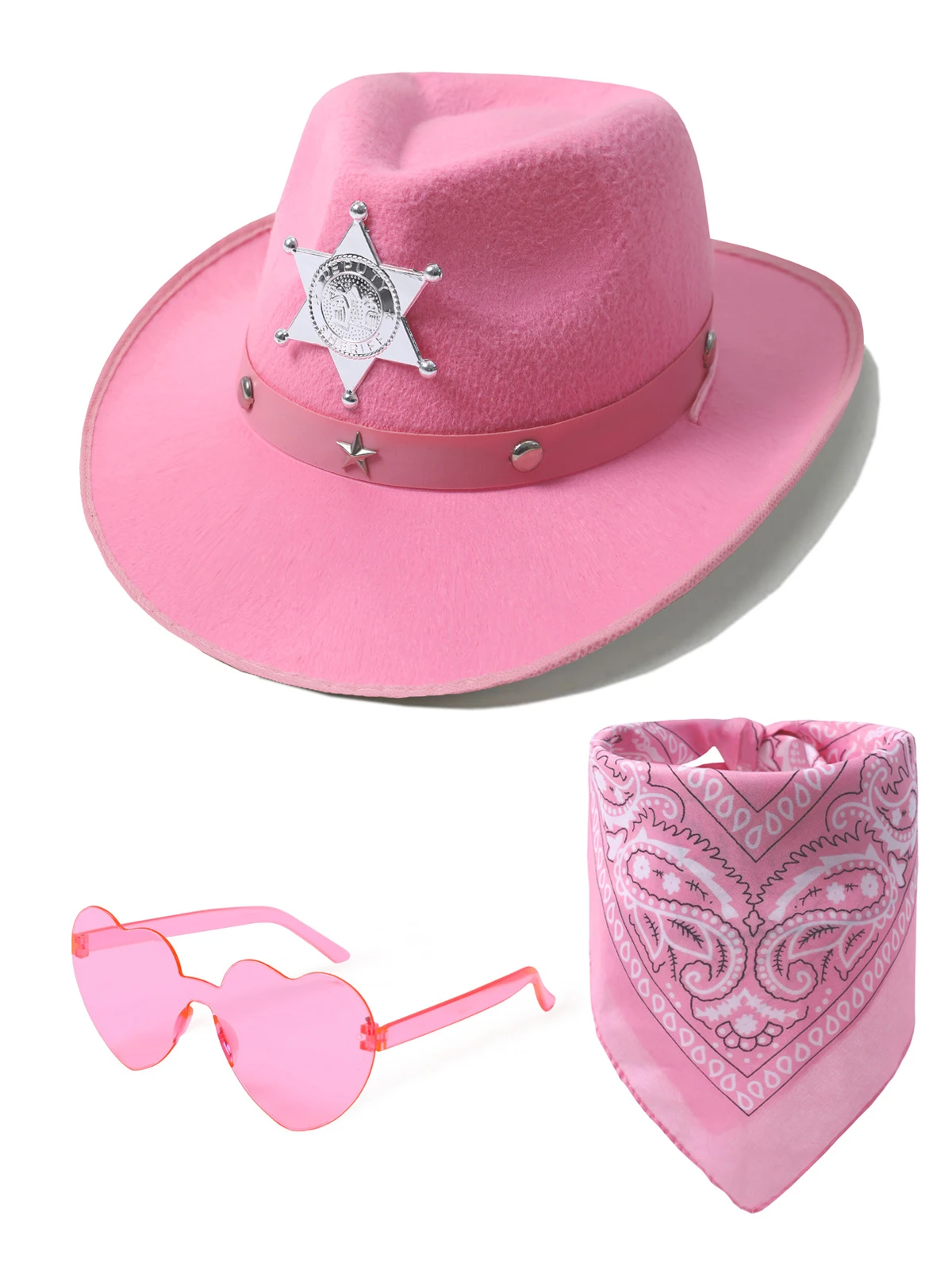 Chapéu de cowgirl rosa para meninas, chapéu de cowboy com bandana, óculos, boné de princesa ocidental, acessórios para fantasia de festa de aniversário