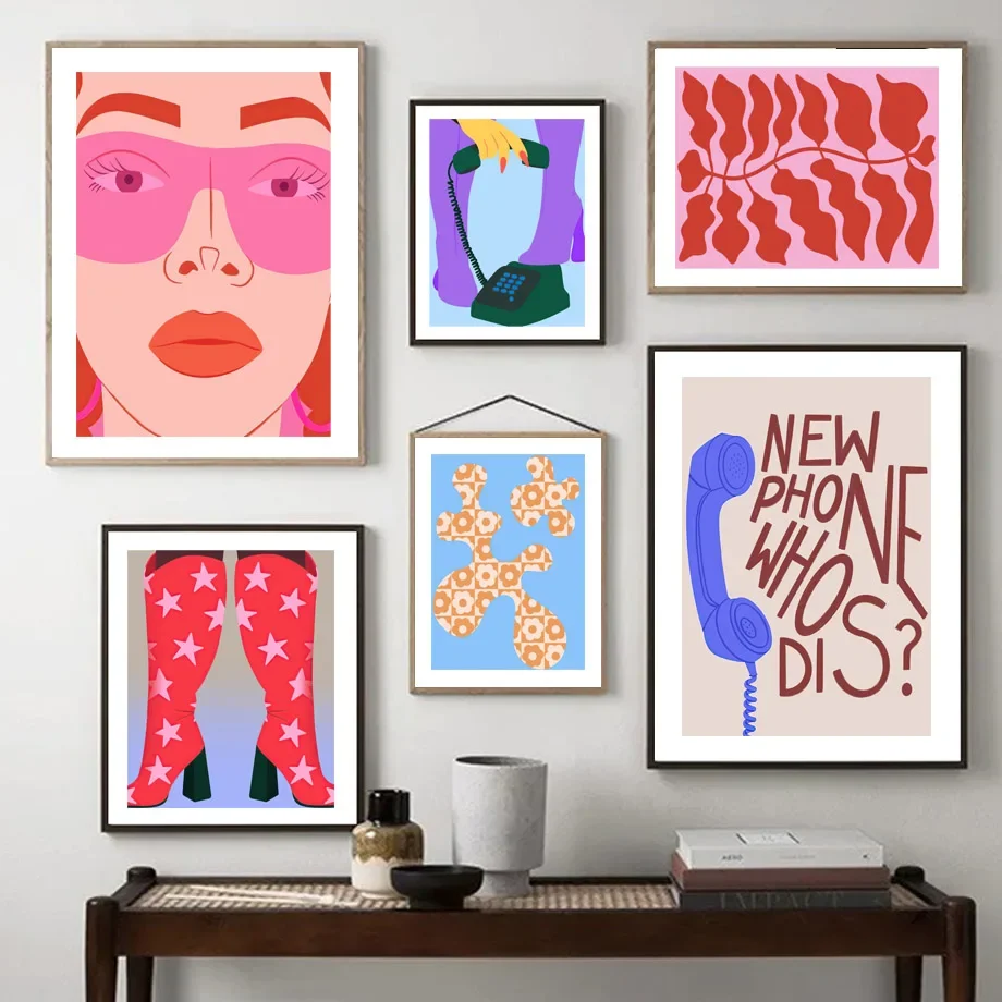 

Colorful Abstract Geometric Wall Art Canvas Painting Trendy Woman Shop Leaf Poster Print Home Decor Picture for Living Room