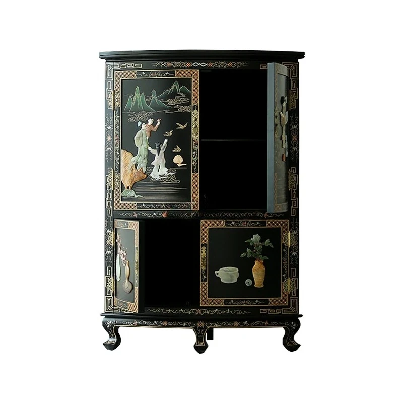 New Chinese bone stone inlaid corner cabinet, retro storage of character side cabinet, locker