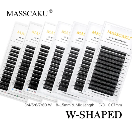 MASSCAKU, visón sintético Natural suave de alta calidad, diseño W, ventiladores de volumen prefabricados, pestañas de 0,05/0,07mm, herramientas de extensión de pestañas 3D-10D