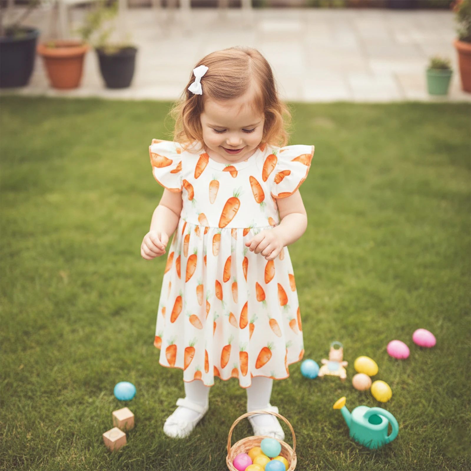 1-5Y Toddler Girls Easter Dress Cute Carrot Print Sleeveless Round Neck Summer  Girls Dress Sundress