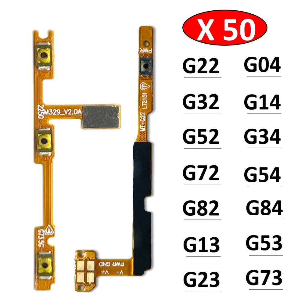 50Pcs, Power On Off Button Volume Key Button Flex Cable For Moto G22 G32 G52 G72 G82 G13 G23 G53 G73 G04 G14 G34 G54 G84