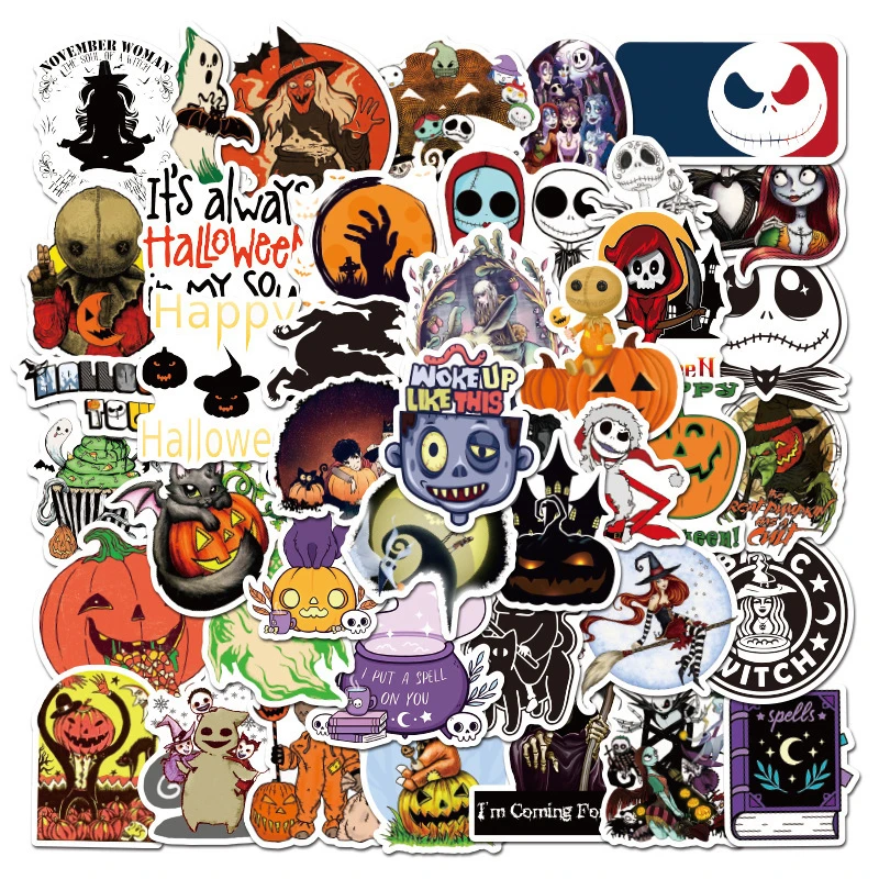 50pcs Halloween Theme Stickers Hallow Pumpkin Witch Graffiti DIY Luggage Laptop Skateboard Phone Decal Sticker Toys