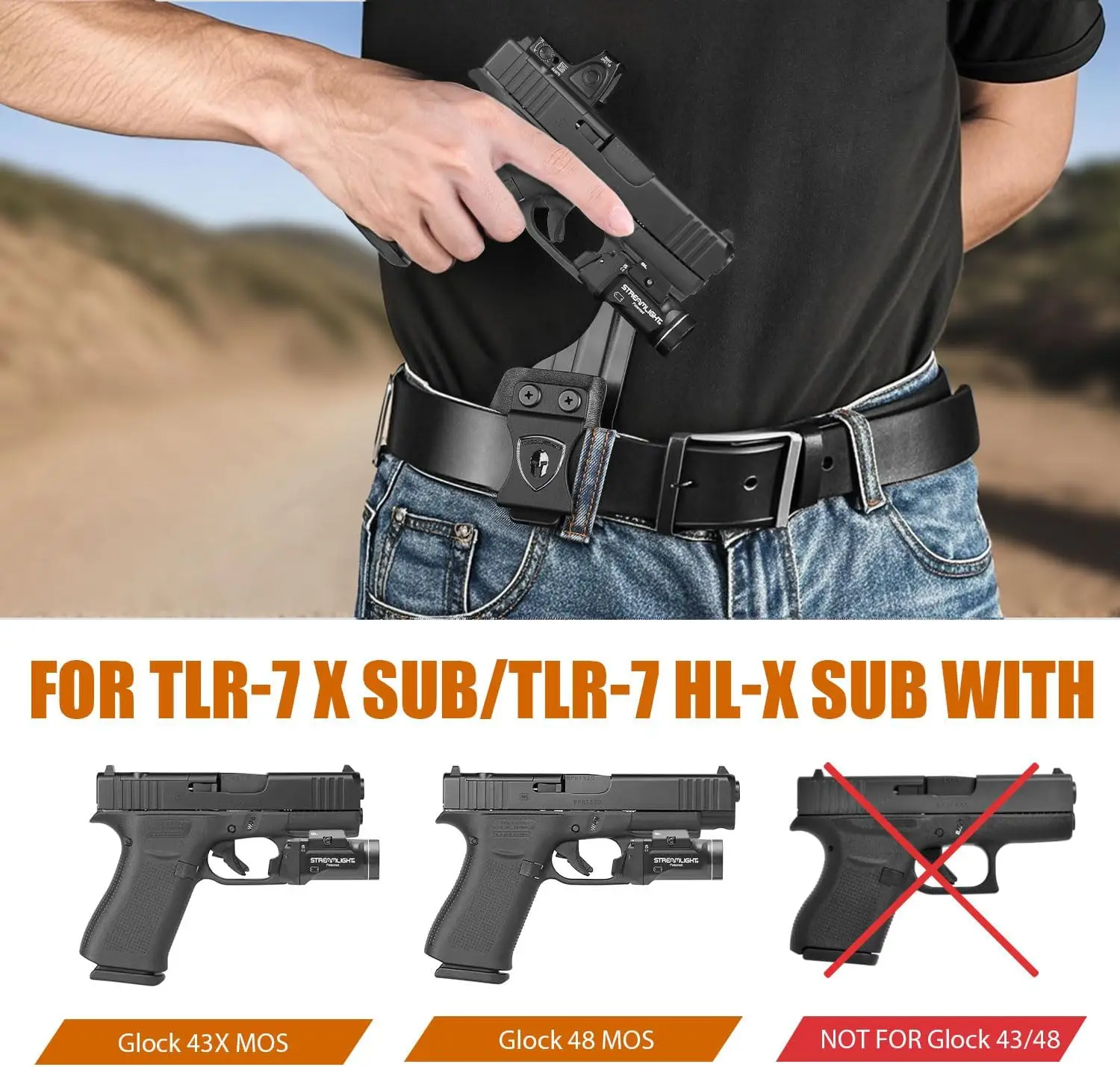 IWB Kydex Holster for Glock 43X MOS / 48 MOS with TLR-7X Sub or TLR-7 HL-X Sub,Optic Cut,Full Sweat Guard,Posi-Click,Right Hand