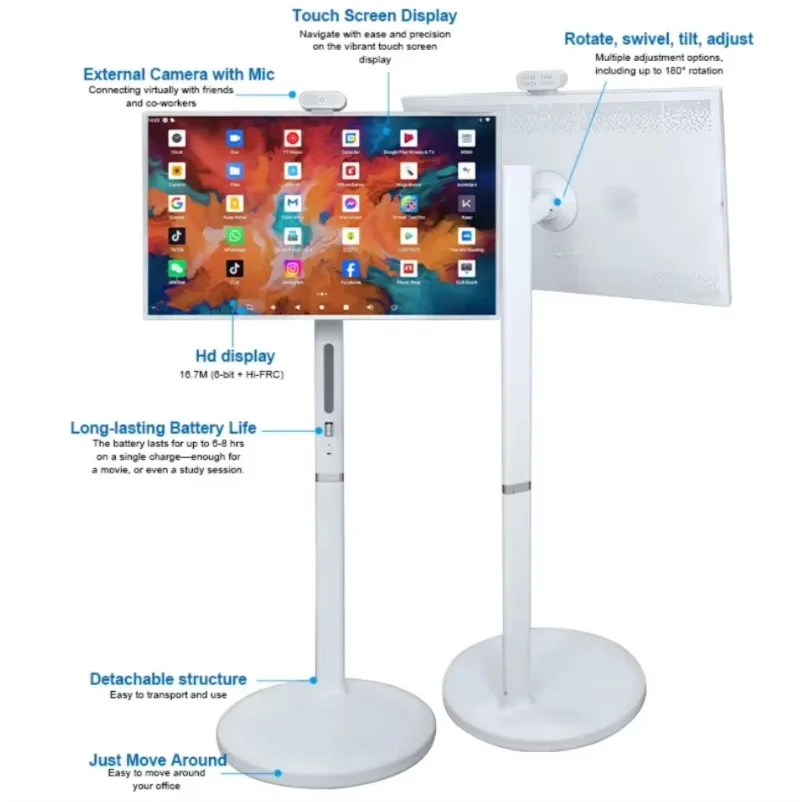 32-Inch Smart Screen Touch Portable TV Wireless Mobile Display with Rechargeable Battery Power Digital Signage and Displays