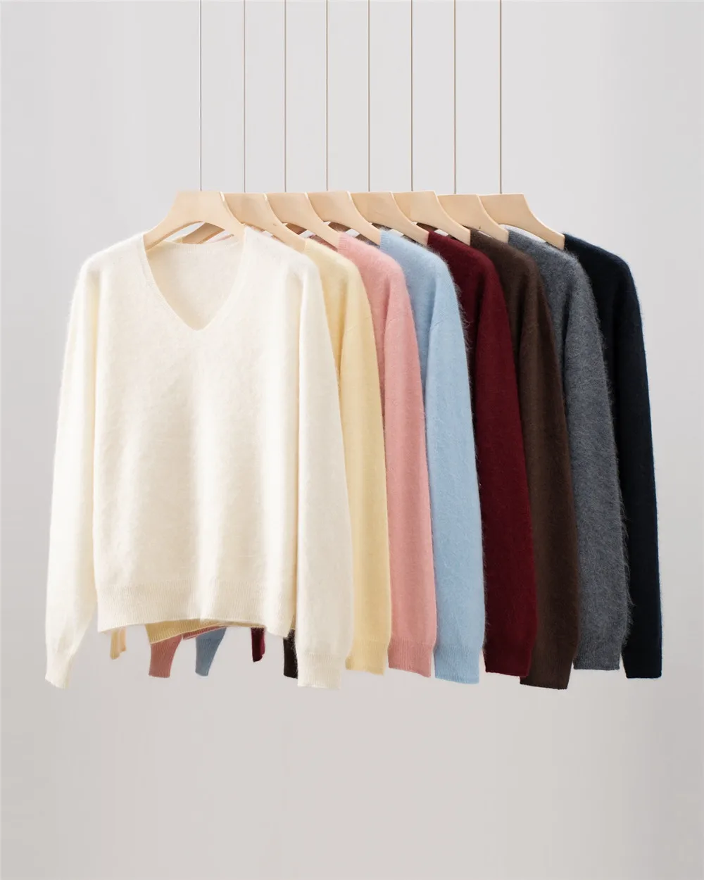 

25 Autumn/Winter New Women's Solid Color Loose V-neck Cashmere Wool Knitted Top