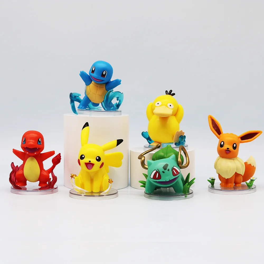 Anime Figure Pokemon Pikachu Charmander Squirtle Cartoon Car Doll Decoration  Anime PVC Figure Statue Toy With Base Decoration