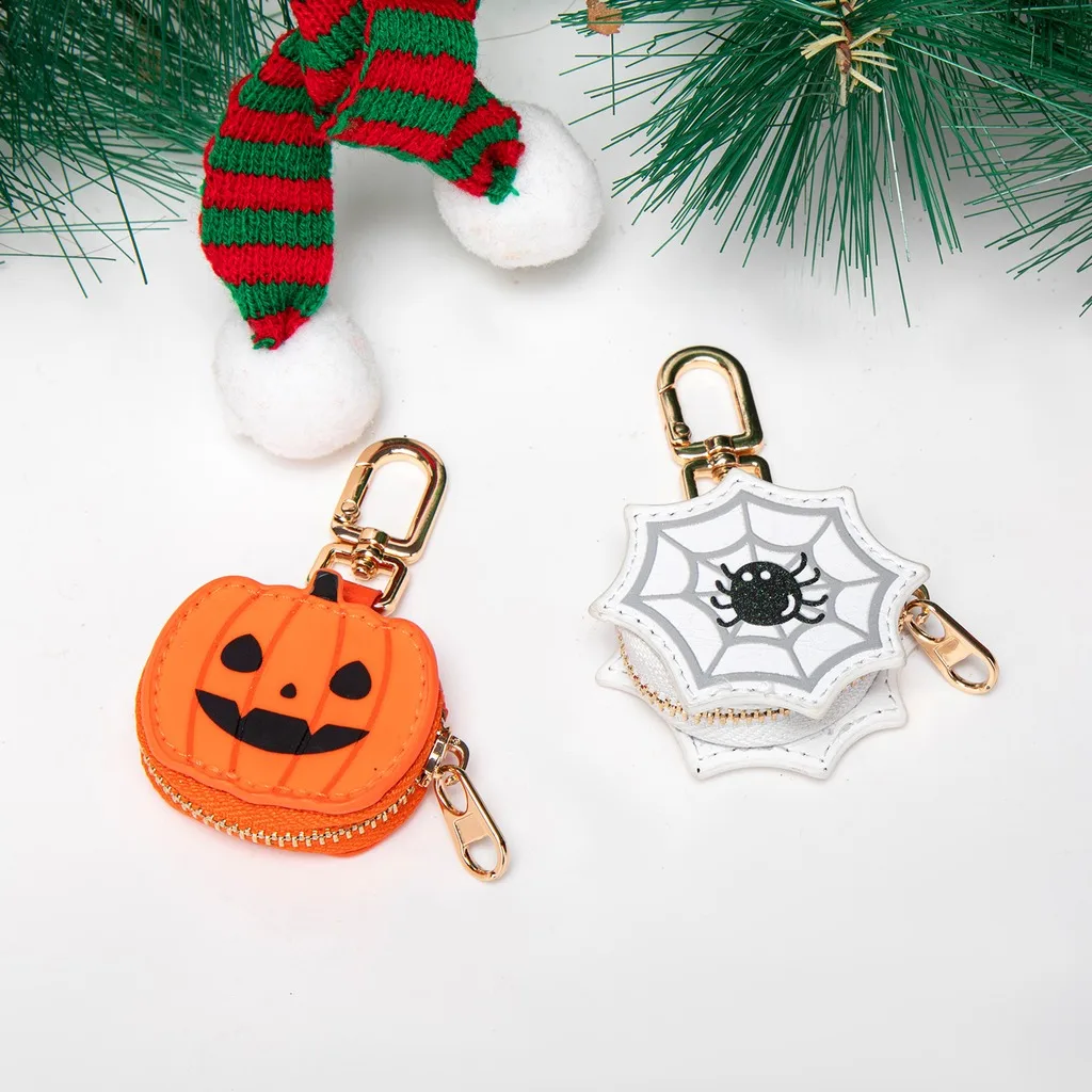 Halloween Keyring Creative Spider Pumpkin Pouch Zipper Headphone Wallet Mini Backpack Pendant Halloween Party Favor Gift