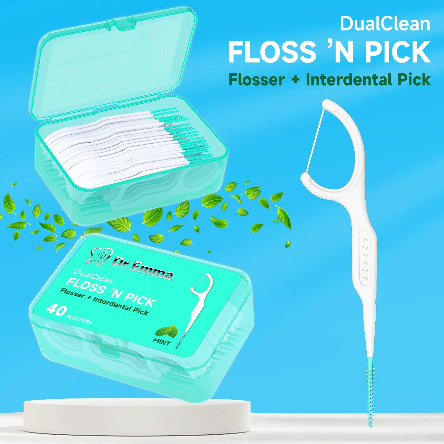 Dual-Head Interdental Brush Mint Flavor 2-in-1 Soft Silicone Interdental Brush & Toothpick 40 Pcs for Oral Cleaning Dr.Emma