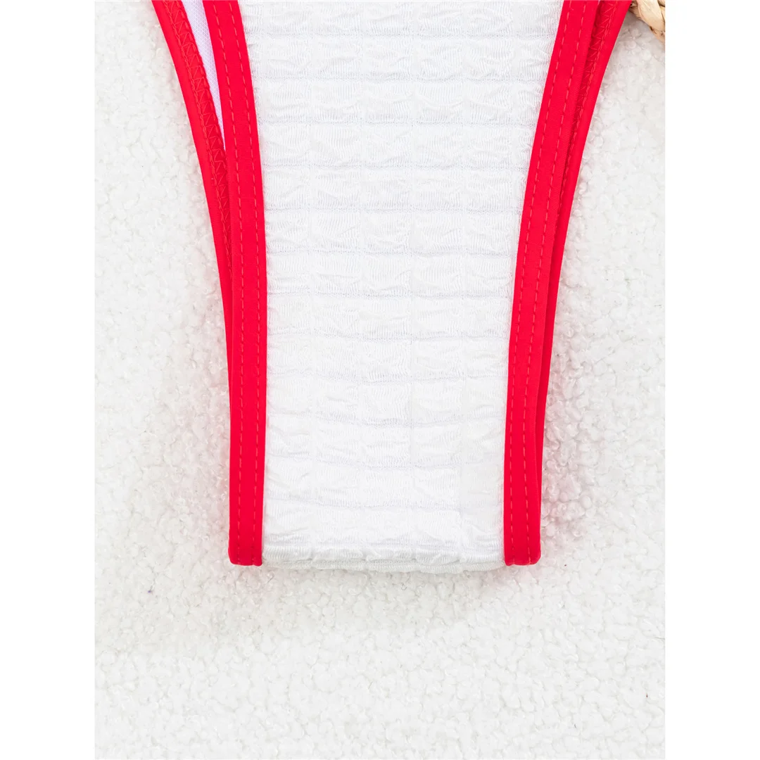 Sexy, geraffter Bikini mit Neckholder-Ausschnitt, Damen-Badebekleidung, zweiteiliges Bikini-Set, mit Trägern, gepolstert, Badeanzug, Badebekleidung, Modell V7610. – Detail 6