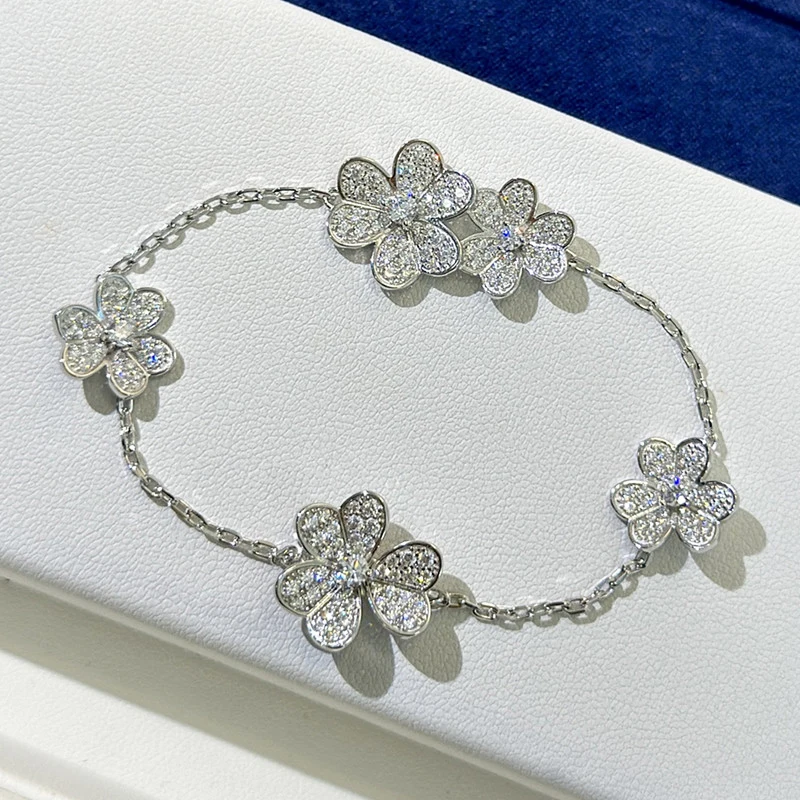 

Advanced Design S925 Sterling Silver Full Diamond Clover Bracelet Women's Romantic Fashion Luxury Jewelry