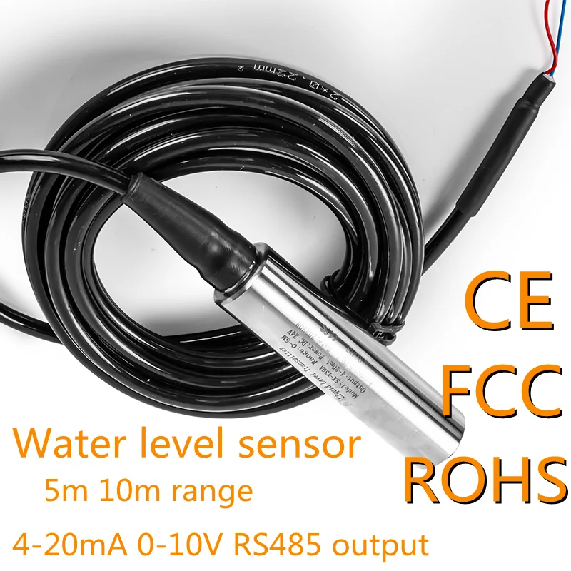 

10m Cable lengh Submersible water level Sensor 1m 2m 3m 5m range 4-20mA 0-10V output liquid Level pressure Transmitter